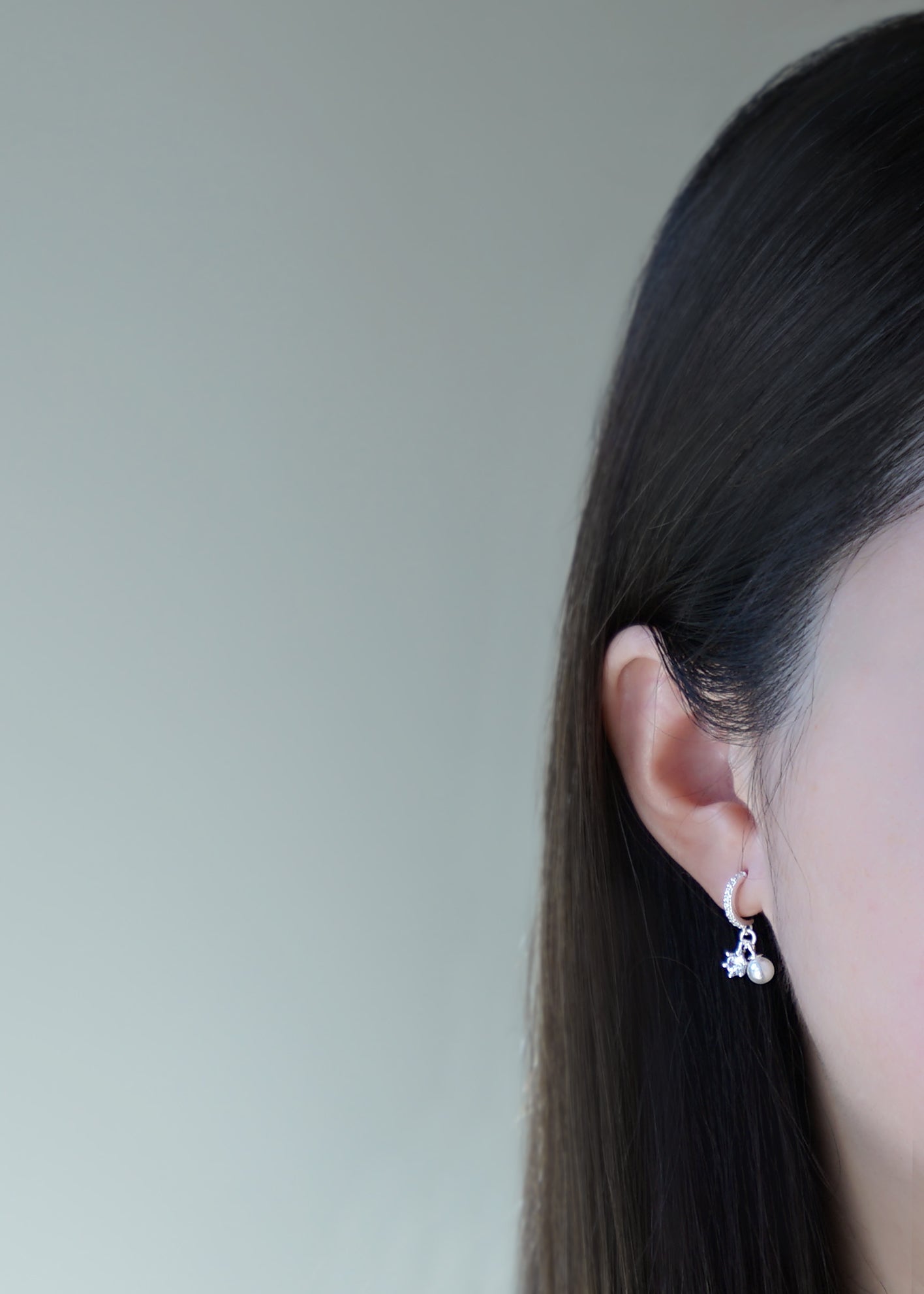 Lindsay Twinkle & Pearl Half Hoop Drop Earrings